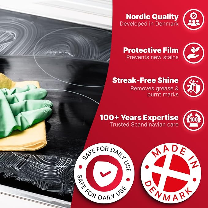 Nordicare Stove Top Cleaner Glass Ceramic - Induction Cooktop Cleaner Polish And Protector For Everyday Use - No Scrubbing Pad Needed - Leaves Protective Film - Made In Denmark (16.9oz)