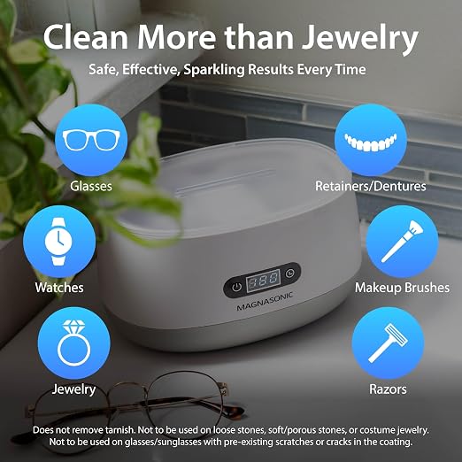 Magnasonic Ultrasonic Cleaner - 20oz Tank Ultrasonic Jewelry Cleaner & Ultrasonic Retainer Cleaner, Digital Timer, 5 Cleaning Modes for Glasses, Rings, Dentures, Tools, Aligners (UC22)