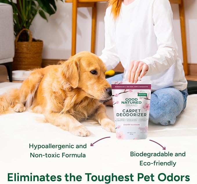 Good Natured Brand | Carpet Deodorizer & Freshener Powder | 31 oz Pet Odor Eliminator for Strong Odor & Pet Urine | Fresh Natural Cherry Blossom Scent | Safe for Homes with Pets