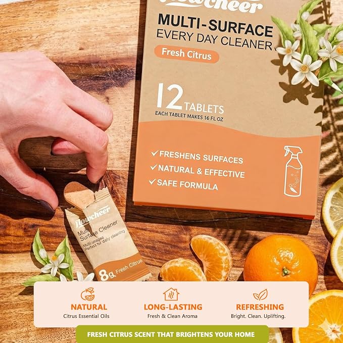 flowcheer Multi Surface Cleaner Refills -12 Pack All Purpose Cleaning Refill Tablet-Makes 192 fl oz Bottles of Spray Cleaner for Household&Kitchen Cleaning (Citrus)