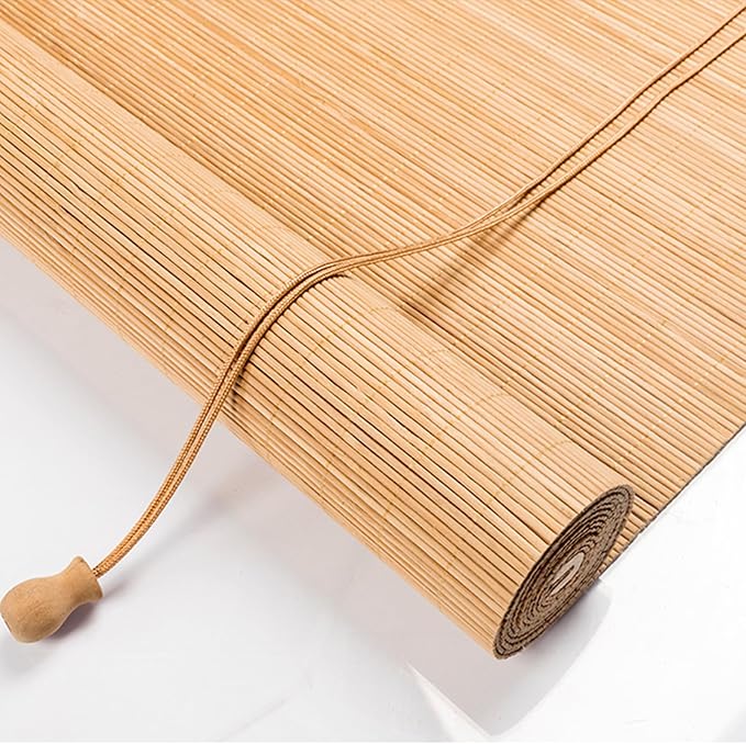 Bamboo Blinds for Interior Windows, 42"W X 63"H Bamboo Roller Shades Indoor | Roll Up Shades Light Filtering for Outdoor Patio, Decks, Porch, Backyards Natural Bamboo Material, Easy to install