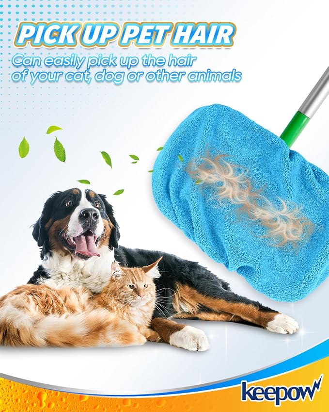 KEEPOW 6 Pack Reusable Mop Pads Compatible with Sweeper Mop, Blue | Premium Microfiber Replacement Pads for Wet & Dry Floor Cleaning, with Mesh Laundry Bag