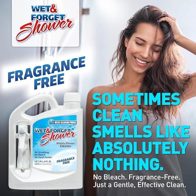 Wet & Forget Shower Cleaner Spray, Fragrance-Free Weekly Bathroom Cleaner, No Scrubbing Needed, Bleach-Free, Multi-Surface Bathroom Spray, Cleaning Supplies Essential. 64 fl oz