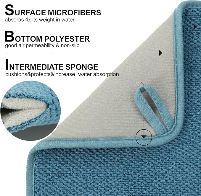 2 Pack Microfiber Dish Drying Mat for Kitchen Counter,Ultra Absorbent Dish Drainer Mat ,Dish Drying Pad ,Dish Rack Mat 20×15 Inch (Blue)