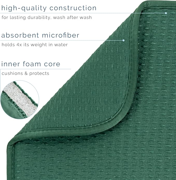 S&T INC. Dish Drying Mat, 16" x 18", Large, Diamond Texture, Green | Absorbent Microfiber, Kitchen Counter Mat for Dishes, Utensils, Pots and Pans, Machine Washable