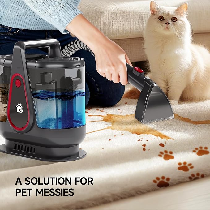 WURESE 17KPa Portable Carpet Cleaner Machine, Spot Shampooer for Couch Sofa | Dual Separate Tanks| Self-Cleaning| Extended Hose| Deep Suction for Couches, Stubborn Pet Stains & Muddy Paw Prints,Silver
