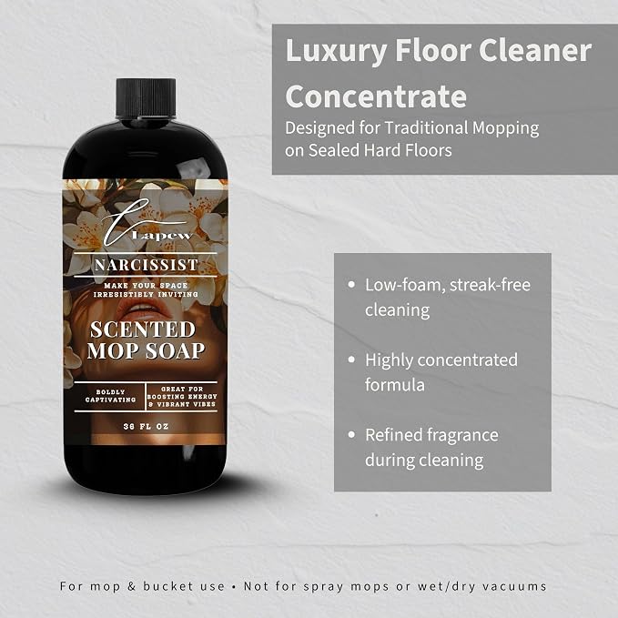 Lapew Narcissist Scented Mop Soap - Luxury Floor Cleaner Concentrate for Mopping Tile, Laminate, Vinyl & Hardwood | Streak-Free, Low-Foam | 36 oz