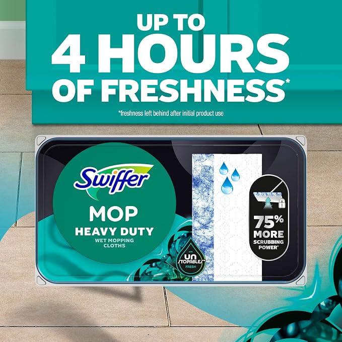 Swiffer Heavy Duty Mop Wet Multi-Surface Cloth Refills for Floor Mopping and Cleaning, Gain and Unstopables Scents, 30 count