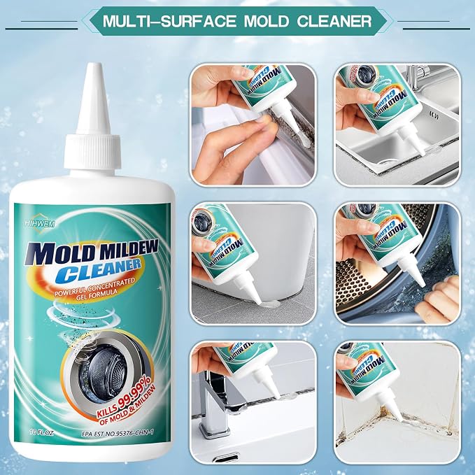 HIHWEM MoldStain Remover Gel, Washing Machine Seal Cleaner for Front Load Washer, Tiles Grout Cleaner Bathroom Cleaning Home Kitchen Sinks Caulk Cleaning, 10 Oz
