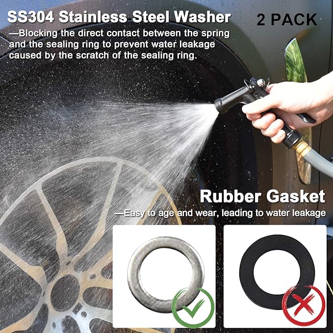 Hose Nozzle 2 Pack, Full Size Pistol Grip Water Nozzle Sprayer with Threaded Front, High Pressure Nozzle, Adjustable Spray Water Flow for Watering Plants, Showering Pet, Washing Car, Cleaning