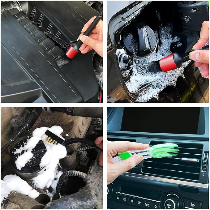 HMPLL 10pcs Auto Car Detailing Brush Set Car Interior Cleaning Kit | Includes 5 Boar Hair Detail Brush,3 Wire Brush, 2 Air Vent Brush for Cleaning Car Interior Exterior, Dashboard Leather Wheel