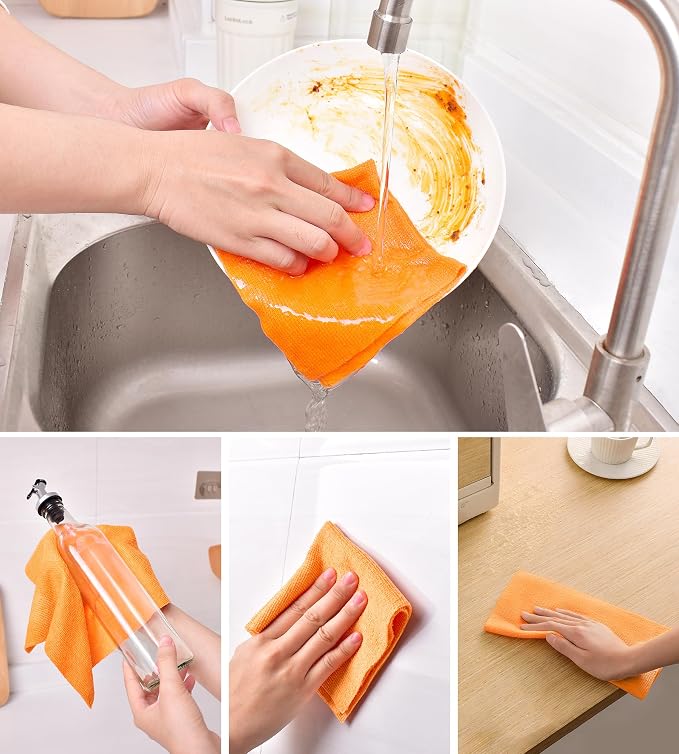 KitchLife Microfiber Cleaning Cloth Roll - Tear-Away Reusable Microfiber Paper Towels, Lint-Free, Washable, 20 Sheets for Kitchen, Car, Dishes, and Sensitive Surfaces (Orange)