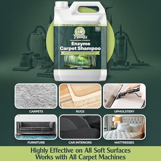Sprinkle & Sweep: Enzyme Carpet Shampoo - 64oz, Deep Cleaning Pet Stain & Odor Remover, Dog & Cat Mess-Urine-Accident Solution, All Machine Compatible