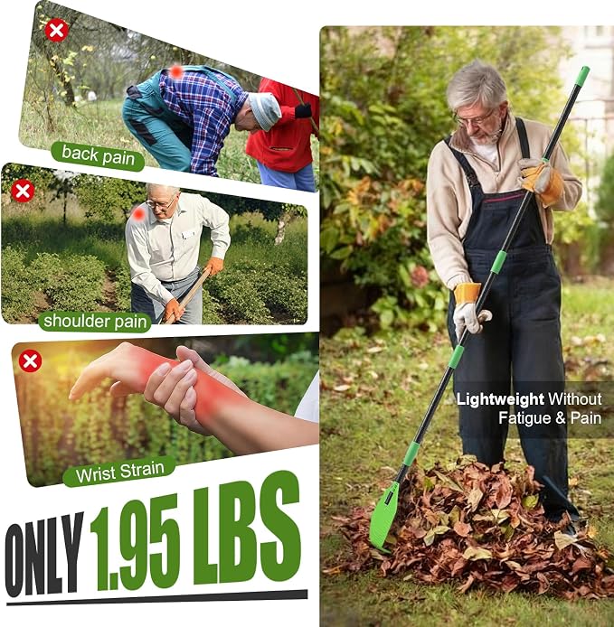 Plastic Rake for Leaves - Lightweight Outdoor Garden Rakes for Leaves,Grass,Pine Needle,Gentle Sweep Leaf On Lawn Yard, 75" Adjustable Long Handle for Gardening Camping