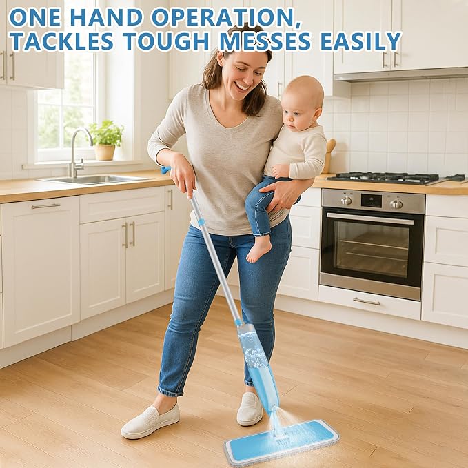Spray Wet Mops for Hardwood Floor Cleaning: Floor Mop Refillable Dust Mop | 3 Washable Pads for Swiffer Powermop, 360° Rotating Head, Dry Mop Commercial Flat Mops for Wood Laminate Ceramic Tiles Vinyl