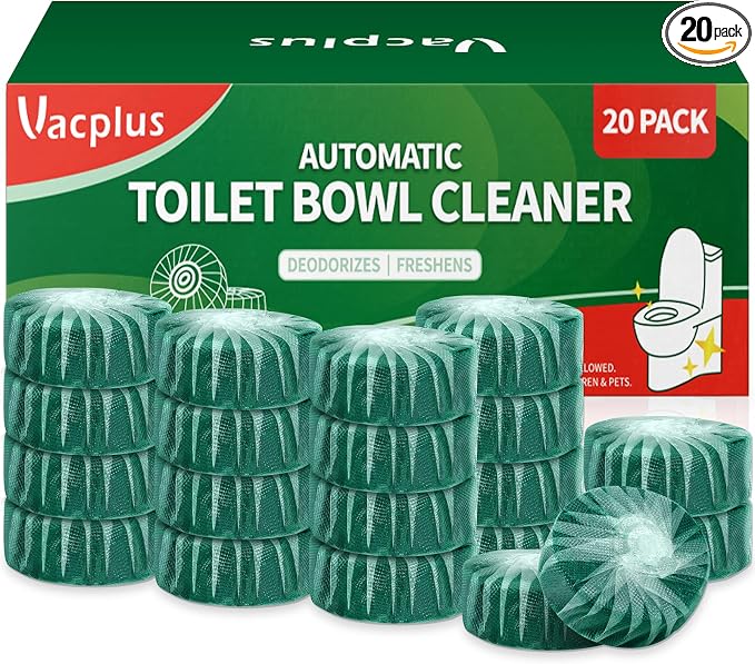 Vacplus Toilet Bowl Cleaners - 20 Pack Long-Lasting Toilet Cleaner Tablets, Prevent Stains & Deodorize, Green