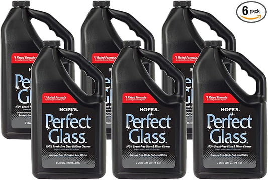 HOPE'S Perfect Glass Cleaner Spray Refill, Streak-Free, Ammonia-Free Window, Mirror, Screen, Tinted Glass, and Shower Door Cleaner, Indoor and Outdoor Glass Surfaces, 67.6 Ounce, Pack of 6