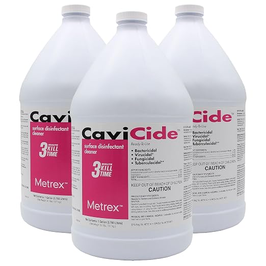 Metrex CaviCide Germicidal Surface Disinfectant Cleaner – EPA-Registered Quaternary Ammonium – Kills Flu Virus, Bacteria & Fungi – Hospital- Grade for Medical, Dental & Lab – 1 Gallon, Pack of 3