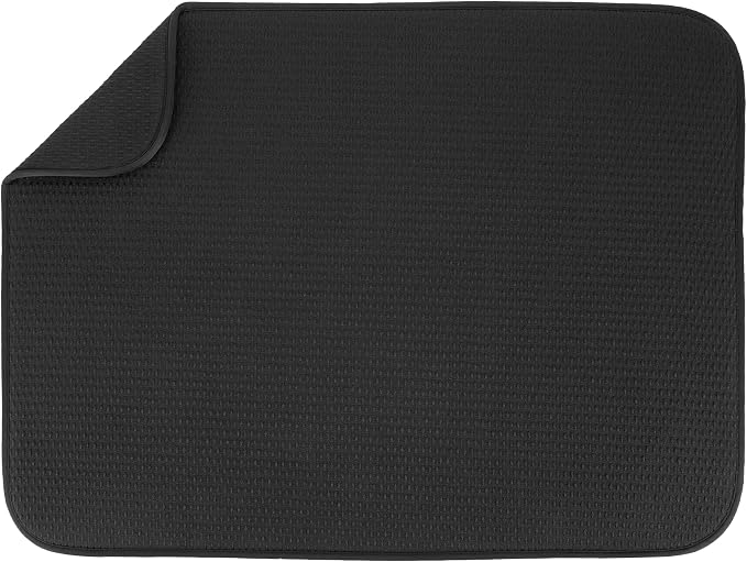 S&T INC. Dish Drying Mat, 18" x 24", XL, Diamond Texture, Black | Absorbent Microfiber, Extra Large Kitchen Counter Mat for Dishes, Utensils, Pots and Pans, Machine Washable