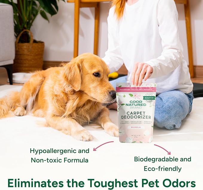 Good Natured Brand | Carpet Freshener & Deodorizer Powder | 31 oz Pet Odor Eliminator for Strong Odor & Pet Urine | Fresh Natural Magnolia Scent | Safe for Homes with Pets