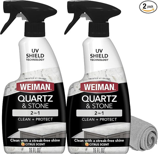 Weiman Quartz Countertop Cleaner and Polish (2 Pack w/Micro Towel) Clean and Shine Your Quartz Countertops Islands and Stone Surfaces with Ultra Violet Protection