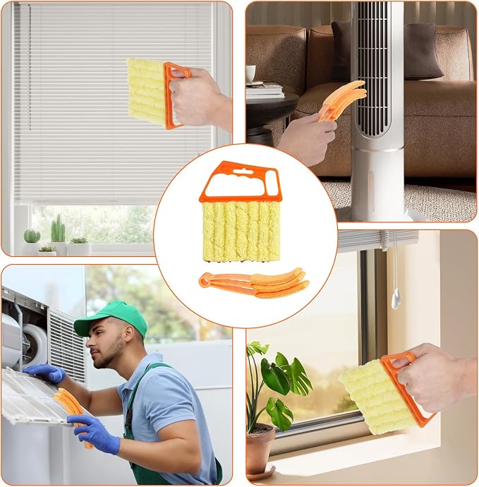 4 Pcs Window Venetian Blind Cleaner Duster Tool Set with 7 Fingers | Washable Microfiber for AC vents, Car Vents, Fans, Louvers. Reusable Design. Includes 4 Extra Cover