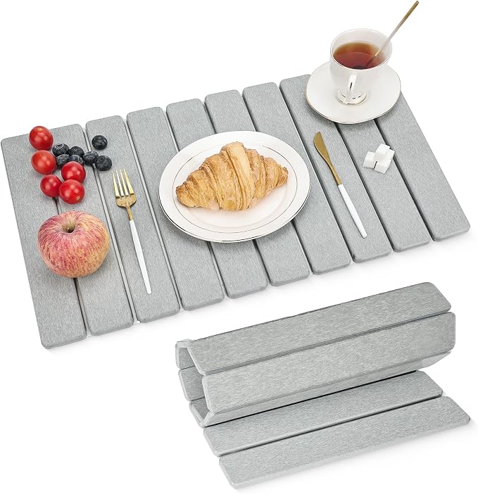 Large Stone Drying Mat for Kitchen Counter 24x16 Inch, Diatomaceous Earth Super Absorbent | Quick Dry Non-Slip Collapsible Dish Mat for Dishes Utensils Cups | Eco-Friendly Counter Protector, Grey