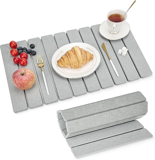 Large Stone Drying Mat for Kitchen Counter 24x16 Inch, Diatomaceous Earth Super Absorbent | Quick Dry Non-Slip Collapsible Dish Mat for Dishes Utensils Cups | Eco-Friendly Counter Protector, Grey