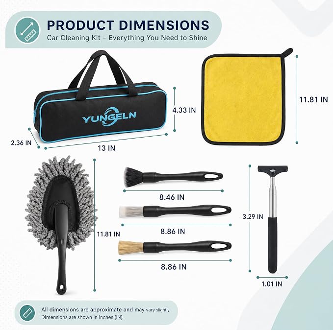 9 PCS Windshield Cleaning Kit,Car Cleaning Kit Interior Cleaner Extendable Car Window Cleaner with Mirror Squeegee,Microfiber Pads,Spray Bottle & Storage Bag for Auto Interior Detailing
