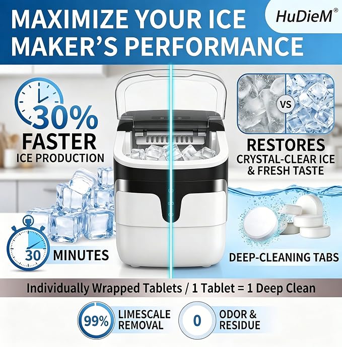 Nugget Ice Maker Cleaner Tablets - Bring Back Fresh-Tasting Ice | Removes Limescale & Odors to Keep Ice Machine Clean & Running Smoothly - Nickel-Safe - Fits GE Opal, Frigidaire & More