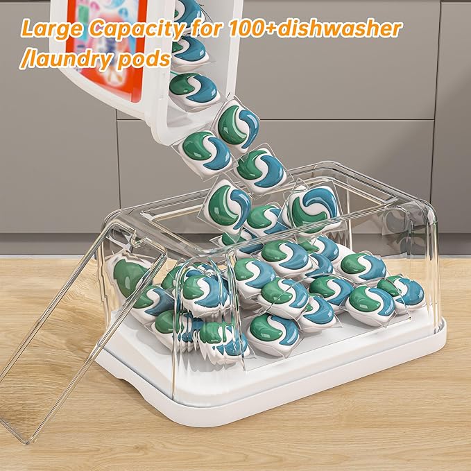 2-in-1 Trash Bag Holder Laundry & Dishwasher Pods Container,Garbage Bag Dispenser with Removable Lids,Kitchen Organizer and Under Sink Storage Box