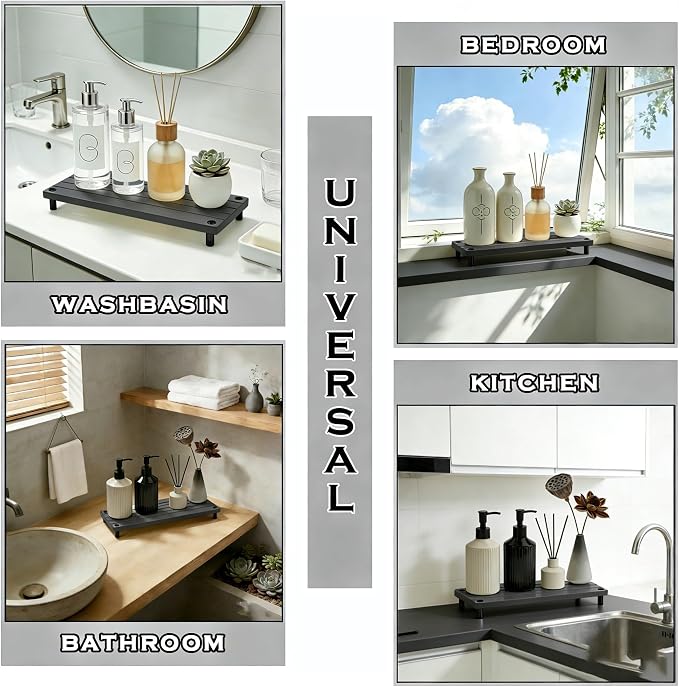 Durable Kitchen Sink Organizer, Instant Dry Sink Caddy for Bathroom Counter, Diatomite Stone Drying Tray, Upgrade Water Absorbing Stone Tray for Sink, Anti-Slip Stone Soap Tray -Dark Gray