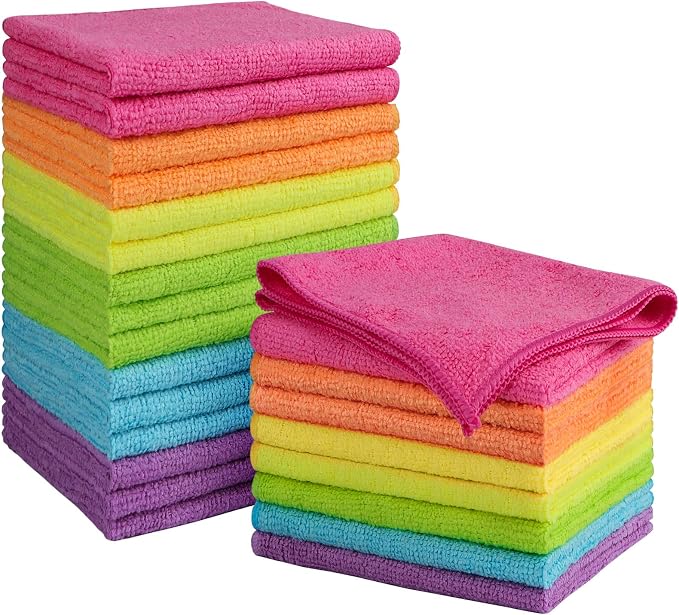 Orighty Microfiber Cleaning Cloth, Cleaning Rags, 24 Pack, 12x11 in | Microfiber Towels for Cars, Soft Highly Absorbent Rag, Lint Free Cloths for Car Care, House, Kitchen