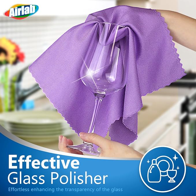 Airlab Glass Polishing Streak Free Miracle Cleaning Cloth, Multicolor | Lint Free Microfiber Cleaning Rags for Glasses Kitchen Dish Mirrors Easy Clean, 16 x 12 Inches, Pack of 8