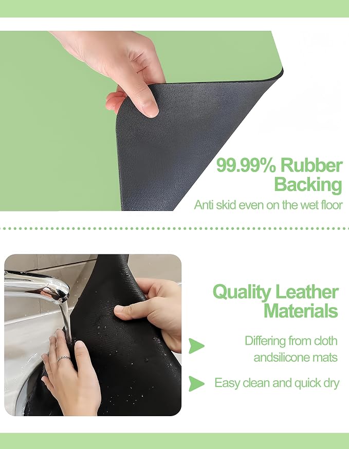 Dish Drying Mat for Kitchen Counter,Dish Drying Pad with Non-slip Rubber Backed, Hide Stain Anti Absorbent for Kitchen Counter, Drying Mat for Coffee Machine Dish Rack (Green, 17" x 31.5")