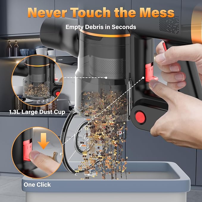 Tikom V500 Cordless Vacuum Cleaner for Home, 40000Pa/450W Stick Vacuum with LED Touch Screen, Charging Wall Dock, Anti-Tangle, Lightweight Handheld Vacuum for Pet Hair, Hard Floor, Carpet