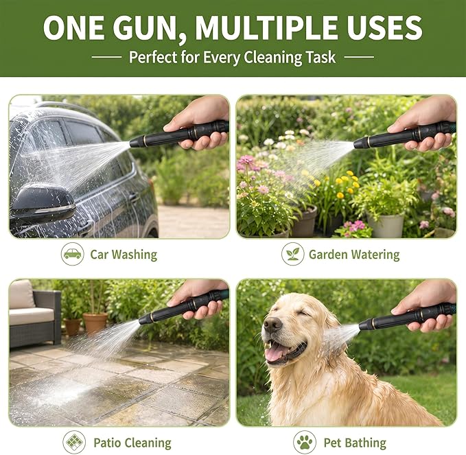 5-in-1 High Pressure Hose Nozzle,PowerJet High Pressure Water Gun,Garden Hose Pressure Booster,Home High Pressure Car Wash Water Gun, Heavy Duty for Car Wash, Garden Watering & Outdoor Cleaning