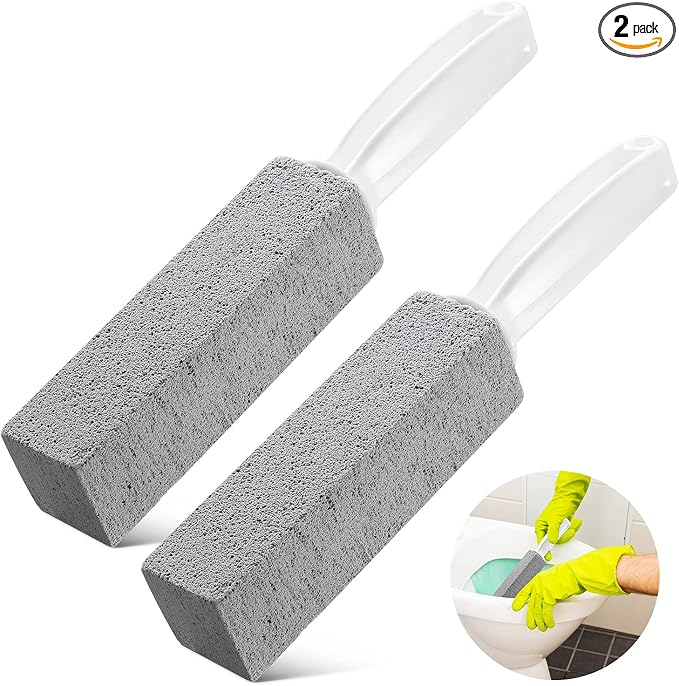 Kadden 2 Pack Pumice Stone Toilet Bowl Cleaner with Handle, Hard Water Ring Remover & Stain Scrubber for Bathroom, Pool, Sink and Tub, Ergonomic Heavy Duty Cleaning Tool