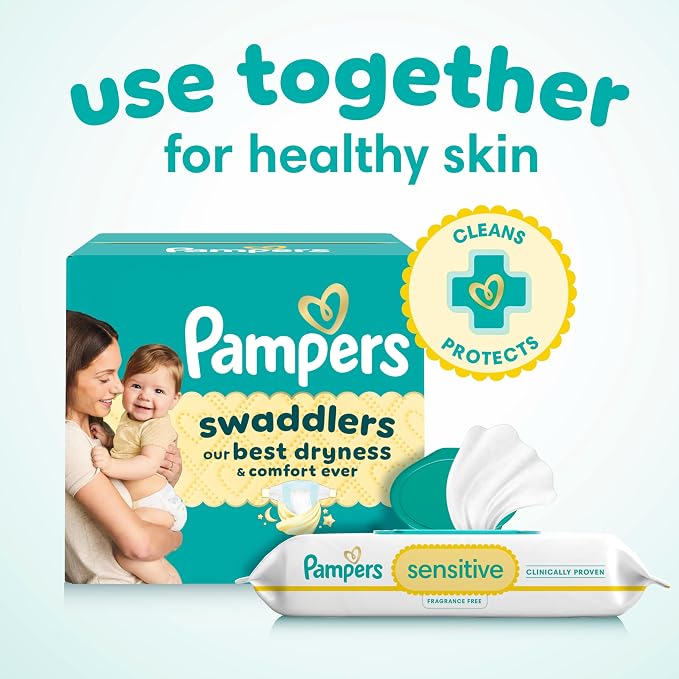Pampers Sensitive Baby Wipes, Water Based, Clinically Proven, Hypoallergenic, and Unscented for Babies, 1008 Wipes Total (12 Flip-Top Packs) [Packaging May Vary]