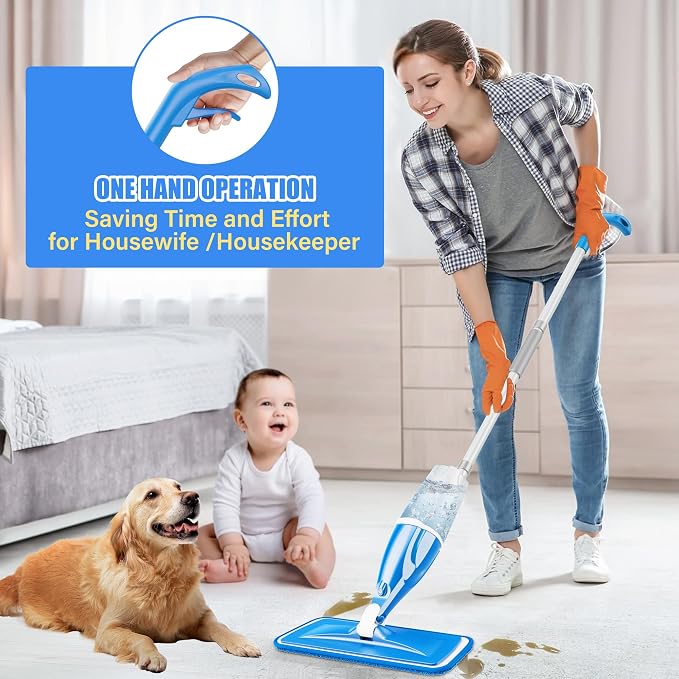 Spray Mop for Hardwood Floors Cleaning: Microfiber Wet Mops Lightweight | 4 Washable Pads for Swiffer PowerMop, Floor Mop Dust Dry Mop, Flat Mop with Sprayer, for Kitchen Tile Wood Laminate Vinyl