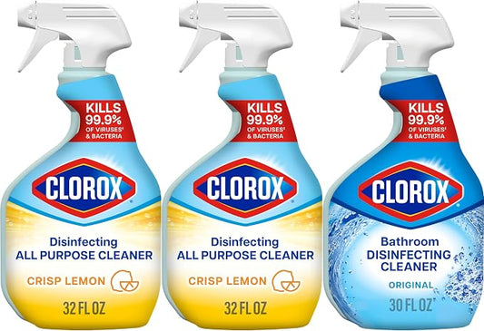 Clorox Disinfecting All-Purpose Cleaner, 32 fl. Oz., and Bathroom Cleaner, Bleach Free, Household Essentials, Cleans Dirt and Grime Off Most Surfaces and Countertops, 32 fl. oz.