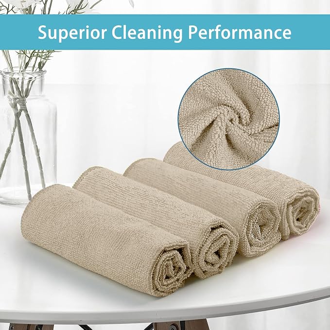 HOMEXCEL 8PK Microfiber Cleaning Cloth, Cleaning Rags for Home, 11.5x11.5in | Reusable, Lint Free, Scratch-Free and Highly Absorbent Towels for Kitchen, Window and Glass, Cars, Brown