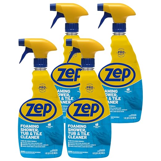 Zep Foaming Shower Tub and Tile Cleaner - 32 oz (Case of 4) ZUPFTT324 - No Scrub Formula, Breaks up Tough Buildup on Contact