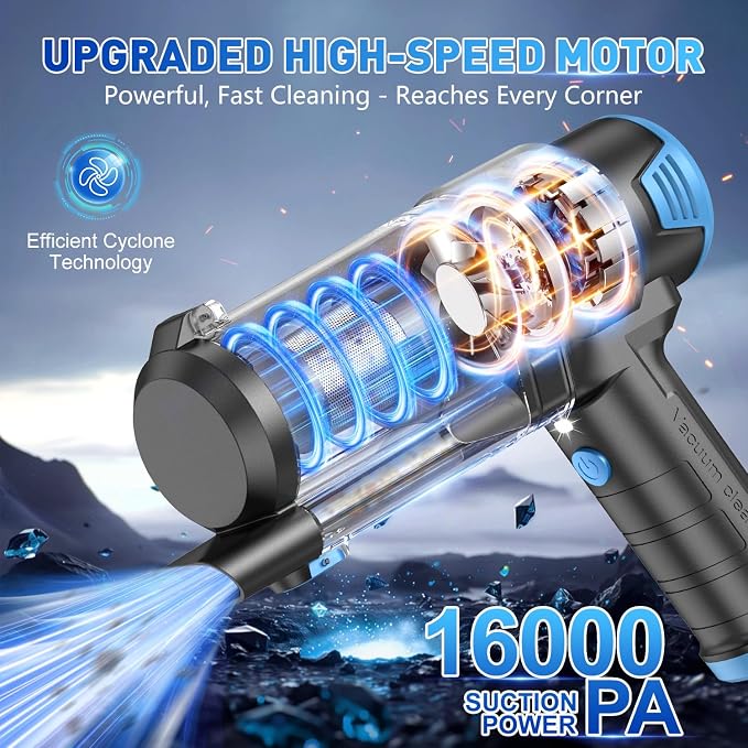 KMM Handheld Car Vacuum Cleaner, 16000PA Air Duster & Hand Held Vacuum | 120W High Power, Cordless, Portable, Rechargeable with Multi-Nozzles & LED Light for Home, Car, Office, Pet