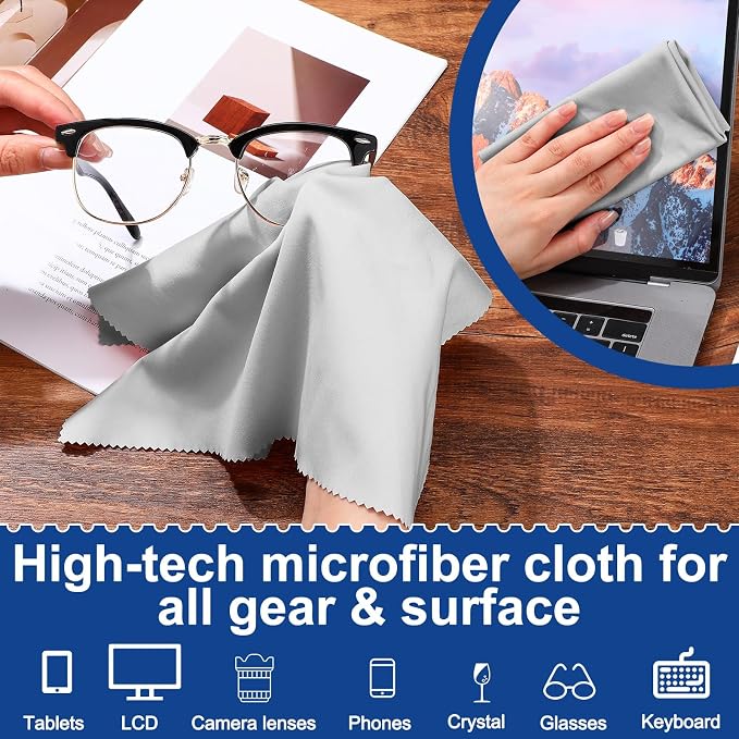 Frienda 12 Pack Large Microfiber Glass Cleaning Cloths 12 x 12 Inch Oversized Sunglasses Cleaning Cloths for Electronics Glasses Screens and Lenses (Black,Light Gray)