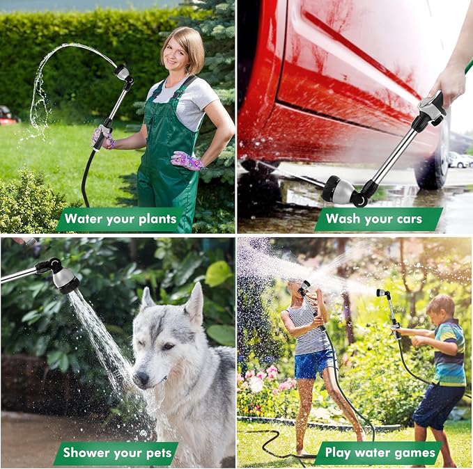 RESTMO Heavy Duty Metal Hose Wand, Watering Wand for Garden Hose | 180° Swivel Ratcheting Head, 16'' Hose Sprayer, 7 Spray Patterns, Flow Control, Ideal for Hanging Baskets & Shrubs, Black