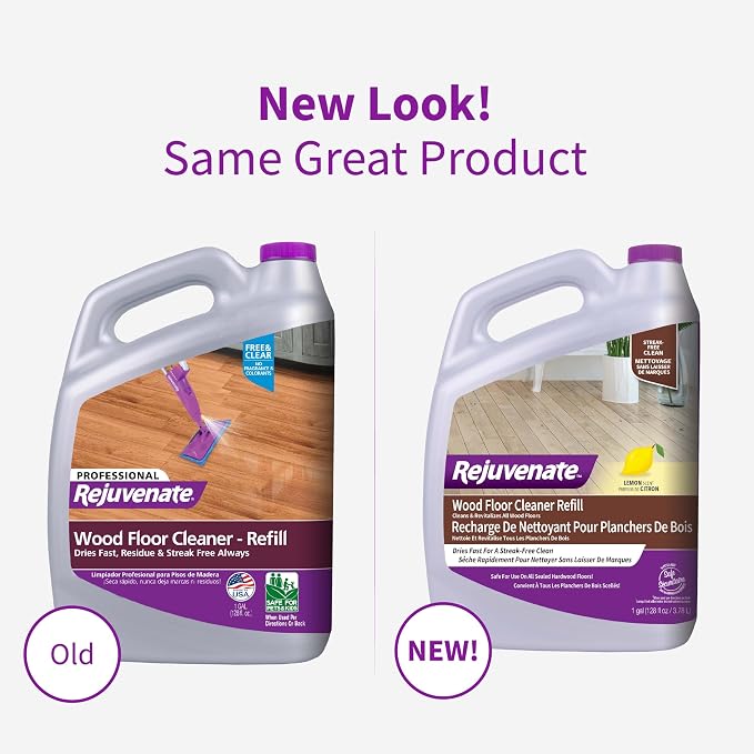 Rejuvenate Wood Floor Cleaner Refill, 1 Gallon, Cleans and Protects All Sealed Hardwood Floors and Dries Fast for a Streak-Free Clean, 2 Pack