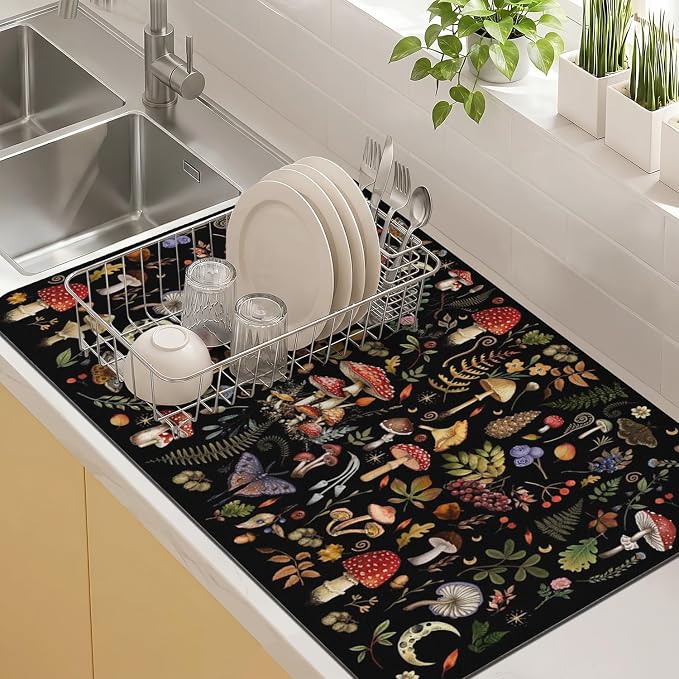Dish Drying Mat Kitchen Countertop ,Super Absorbent Coffee Bar Mat for Maker Espresso Machine, Anti-Slip Accessories for Kitchen Countertops 17x31 Inch