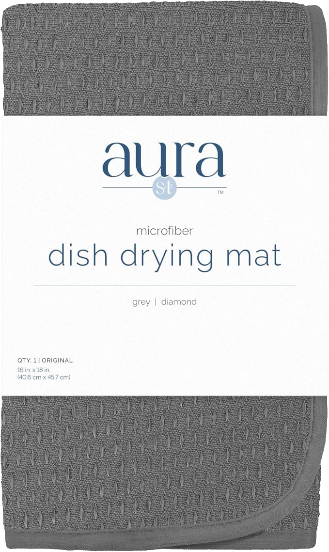 S&T INC. Dish Drying Mat, 16" x 18", Large, Diamond Texture, Grey | Absorbent Microfiber, Kitchen Counter Mat for Dishes, Utensils, Pots and Pans, Machine Washable