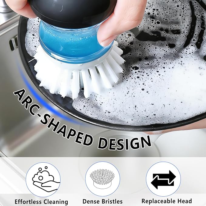 Scrub Brush 4 Pack for OXO Soap Dispenser & Dish Brush | Refill B compatible, stiff nylon bristles, white round 2.75" heads, kitchen sink brush, dish wand refill, safe for non-stick